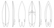 Surfboard vector outline set icon.Vector illustration surfboard for wave.Isolated icon hawaii of surf board.