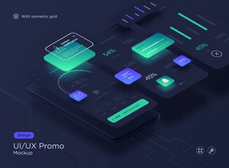 Wall Mural - modern smartphone app interface design mockup. vector isometric illustration.
