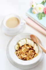 Wall Mural - chopped banana and corn flake for healthy breakfast