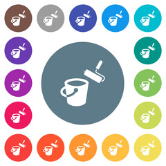 Poster - Paint bucket and paint roller flat white icons on round color backgrounds