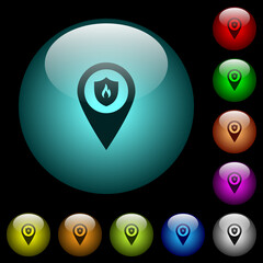 Sticker - Fire station GPS map location icons in color illuminated glass buttons