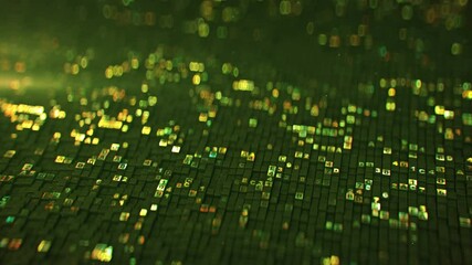 Green HEX digital data code. Futuristic information technologies or computer science concept. Seamless loop 3D render animation with DOF