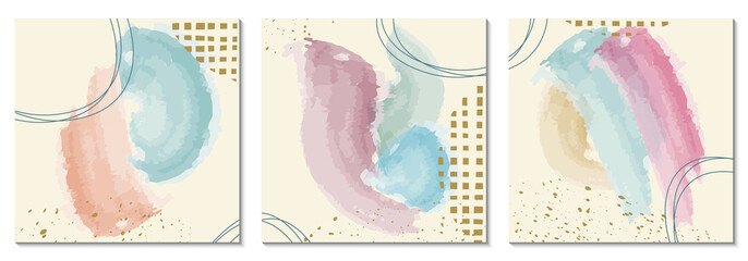Canvas Print - watercolor background set with abstract shapes. modern painting with brush texture, pastel colors an