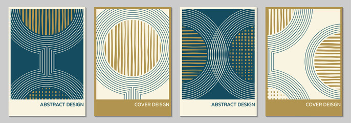 Wall Mural - abstract cover, poster, brochure design set with geometric background. minimal art design with circl