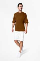 Poster - Brown t-shirt and shorts men’s basic wear full body