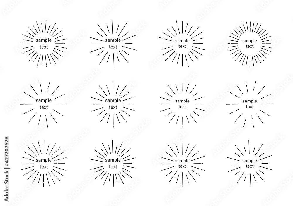 Fototapete あしらい 放射線 集中線 太陽光 点線 円形 見出し フレーム イラスト セット シンプルでベーシックな素材 Siroyagi3