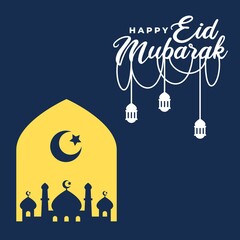 Wall Mural - eid mubarak vector graphic. a silhouette of a mosque for islamic holiday greeting card.