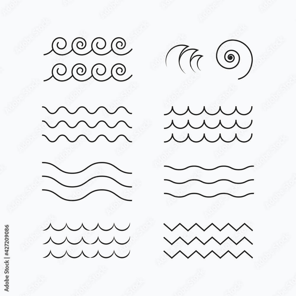 Set of minimalist line art wave icon vector illustration logo design ...