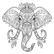 Tangle African Elephant Coloring Book Page For Adult