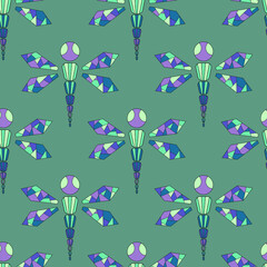  Cute seamless pattern with dragonfly