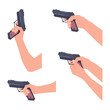 © Roi_and_Roi - Hand holding gun vector cartoon set isolated on a white background.