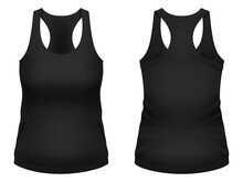 Blank Black Tank Top Template. Front And Back Views. Vector Illustration.
