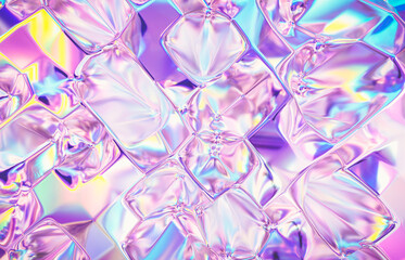 Poster - Abstract geometric crystal background, iridescent texture, faceted gem. 3d rendering. 