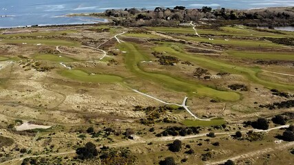 Wall Mural - Aerial Footage of the Links Golf Course on Hayling Island showing the challenging fairways of this beautiful course on the coast of Southern England.