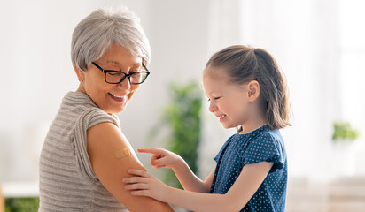 Wall Mural - Senior woman after vaccination.