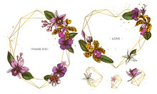 Golden Frame With Laelia, Feijoa Flowers, Glory Bush, Papilio Torquatus, Cinchona, Cattleya Aclandiae