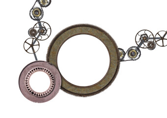 Wall Mural - Metallic frame with vintage machine gears and cogwheel