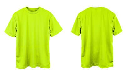 Wall Mural - blank jersey t shirt color neon green template front and back view on white background