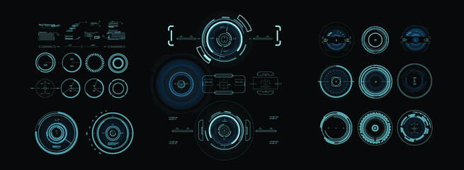 Wall Mural - AIM Digital HUD screen. Virtual reality technology screen Futuristic optical aim focus range indication. Digital Targets and Scopes for Video Games