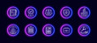 10 in 1 vector icons set related to judgement theme. Lineart vector icons in neon glow style