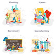 © inspiring.team - Chemistry studying concept set. Chemistry lesson, chemical element molecular