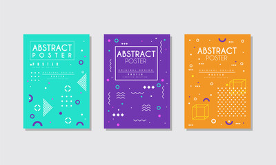 Wall Mural - Abstract Poster Set, Bright Creative Cover, Brochure, Banner, Card, Background with Geometric Shapes Vector Illustration