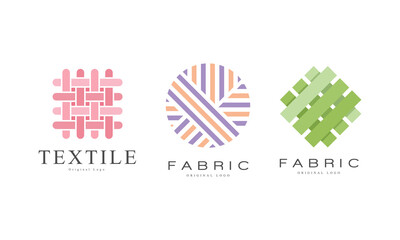 Wall Mural - Fabric Logo Design Set, Textile Business Identity, Fashion Designer Badges Flat Vector Illustration