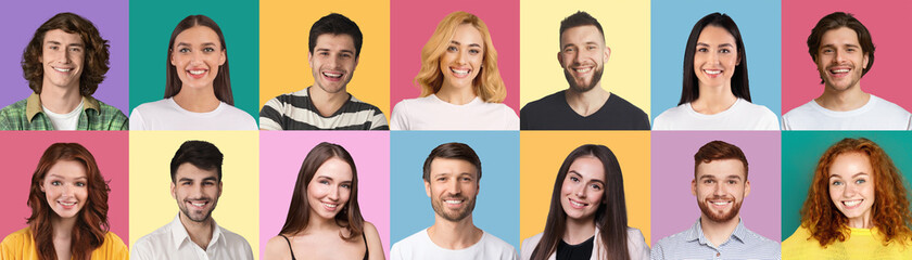 Poster - Composite set of young people expressing positive emotions, panorama