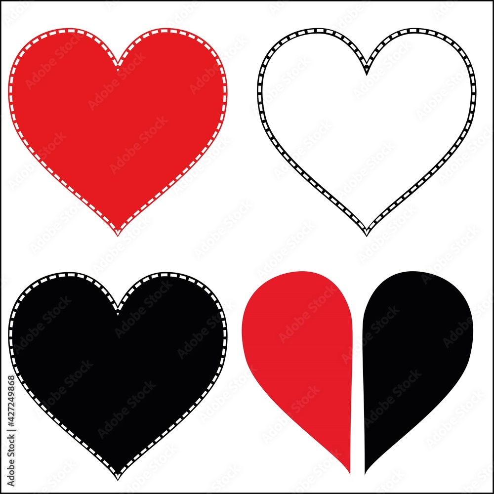 set of hearts icons love symbol red and black love and hate isolated on ...