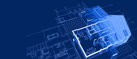 modern house architectural project sketch 3d illustration