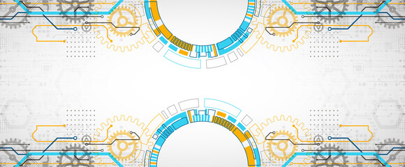 Abstract technology concept. Circuit board, high computer color background. Vector illustration with space for content, web - template, business tech presentation.