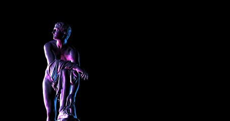 digital 3d statue in bright colors purple and blue melting in liquid form and digital noise. concept