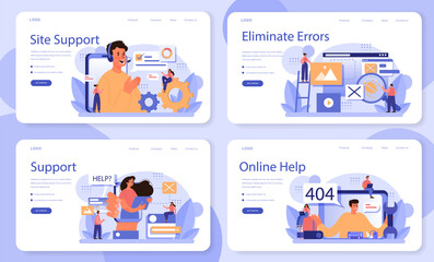 Sticker - website technical support web banner or landing page set. idea of web page