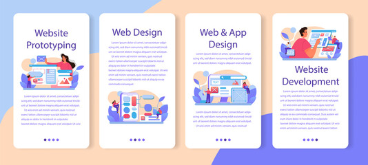 Sticker - website prototyping mobile application banner set. web page modeling