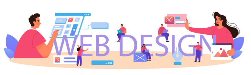 Web design typographic header. Web page modeling, interface development