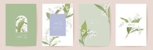 Mother Day Watercolor Card Set. Greeting Mom Minimal Postcard Design. Vector White Lily Flowers Template
