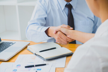 Wall Mural - Teamwork executives colleagues business people handshake after meeting.