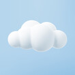 White 3d cloud isolated on a blue background. Render soft round cartoon fluffy cloud icon in the blue sky. 3d geometric shape vector illustration