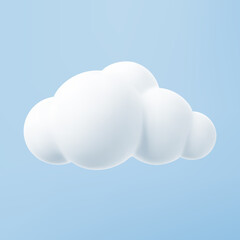 Wall Mural - White 3d cloud isolated on a blue background. Render soft round cartoon fluffy cloud icon in the blue sky. 3d geometric shape vector illustration