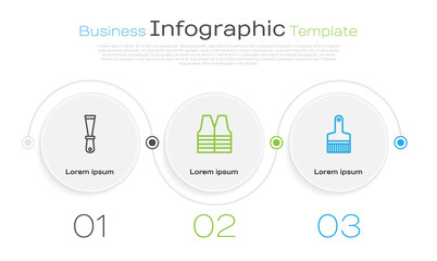 Poster - Set line Putty knife, Safety vest and Paint brush. Business infographic template. Vector