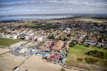 Wall Mural - Hayling Island South Beach aerial with the Amusement Park and the popular holiday destination Aerial view.