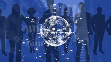 Sticker - Animation of globe of network of connections over business people