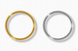 © Roman - Set of gold and silver round frame on transparent background with shadow. Golden and silver 3d realistic geometric circle border with glow shine and light effect. Vector illustration.