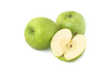 Two green apples and half isolated on white