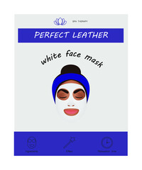 Wall Mural - Girl in a white face mask. Cosmetics packaging design. The face of a smiling girl.