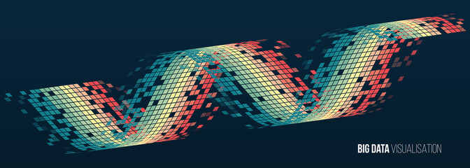 Sorting data. Vector technology background. Big data visualization. Information analytics concept. Abstract stream information with waves array, lines binary code. Filtering machine algorithms.
