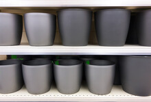 New Gray Flower Pots On Shelves