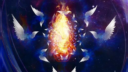 Wall Mural - Angels wings fractal Animation with fire