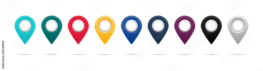 Set of colorful map pointer. Map pins, markers. Location icons for map. Vector illustration. EPS - 10 - obrazy, fototapety, plakaty 