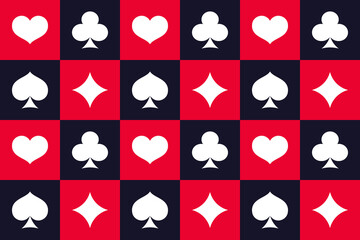 Seamless pattern with card suits. red and black vector icons.